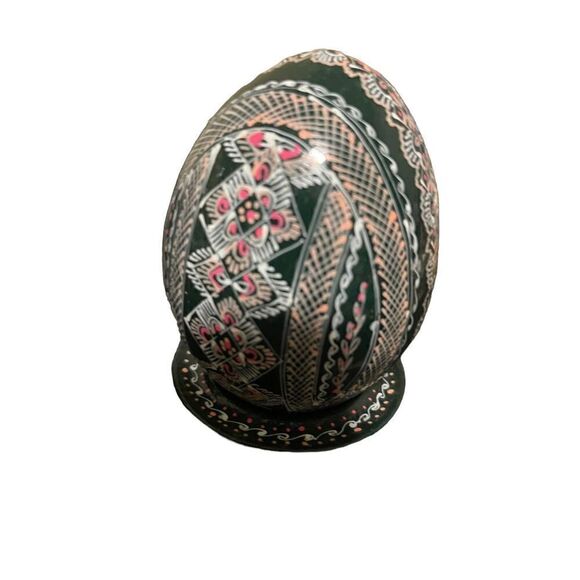 Set Of 4 Wooden Pysanky Collector Egg Colorful Geometric Design With Each Stand - Picture 9 of 15